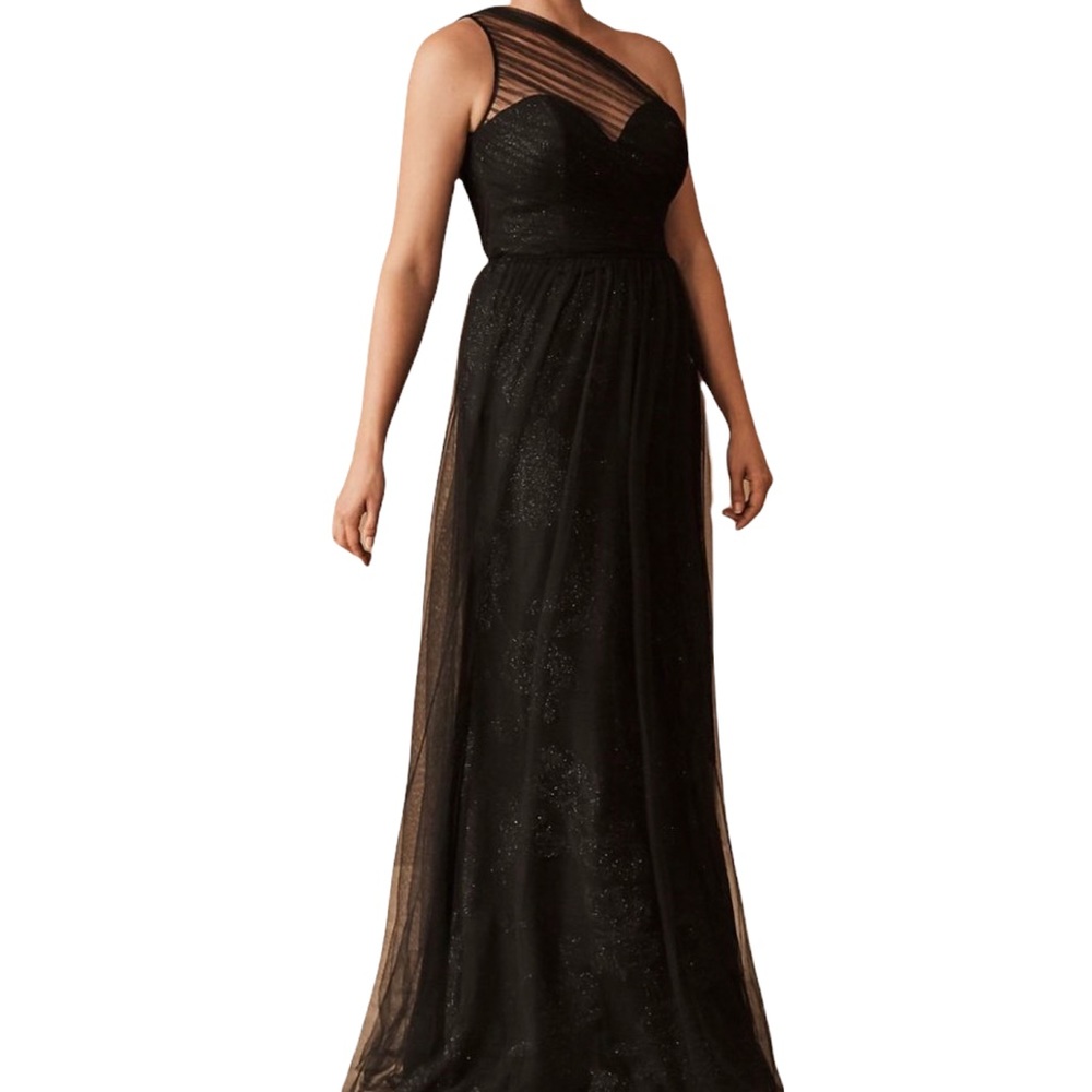 BHLDN Hayley Paige Phoebe One Shoulder Dress in Black Size 10 NWOT